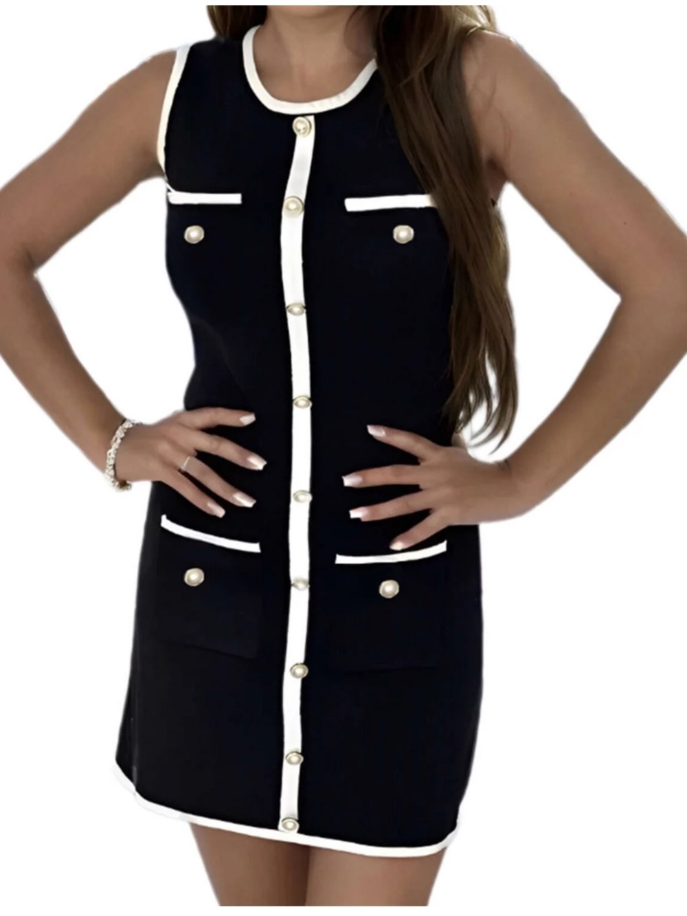 NWT Sincerely Jules Sleeveless Fitted Color Block Mini Dress with Pockets SZ S